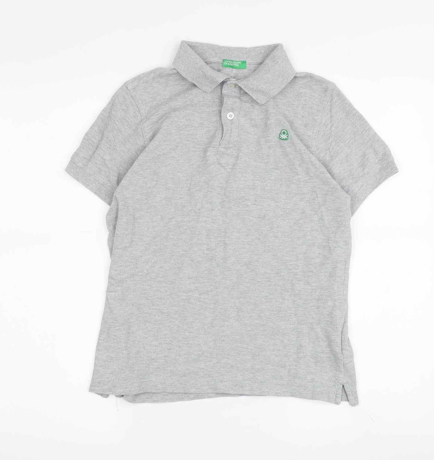 Benetton Boys Grey Polo Shirt 2XL Short Sleeve Logo Accent