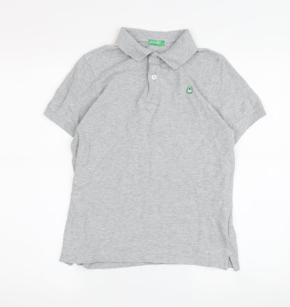Benetton Boys Grey Polo Shirt 2XL Short Sleeve Logo Accent