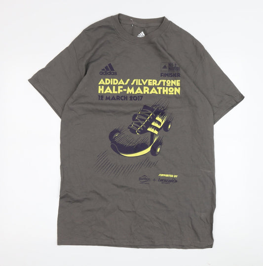 Adidas Men's Grey Graphic Print T-Shirt M