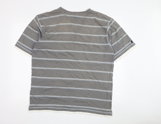 Slazenger Men's Grey Striped V-Neck T-Shirt, Size L