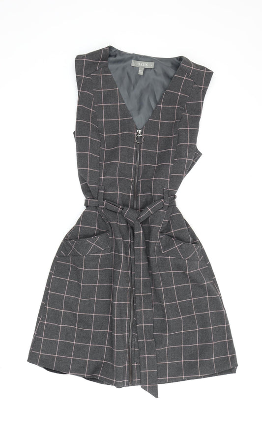 Oasis Women's Grey Check Pinafore Dress Size 10