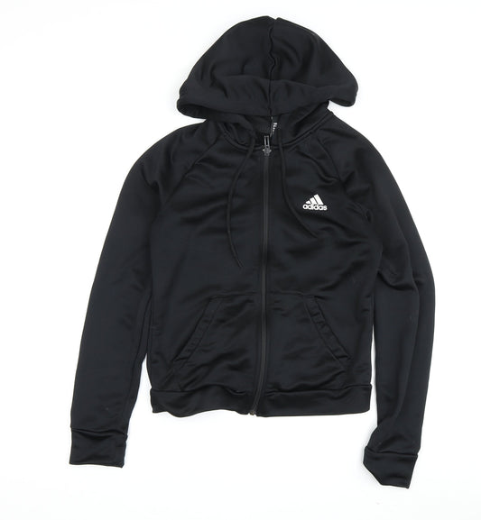 Additional front view of Adidas boys’ black full zip hoodie, size S
