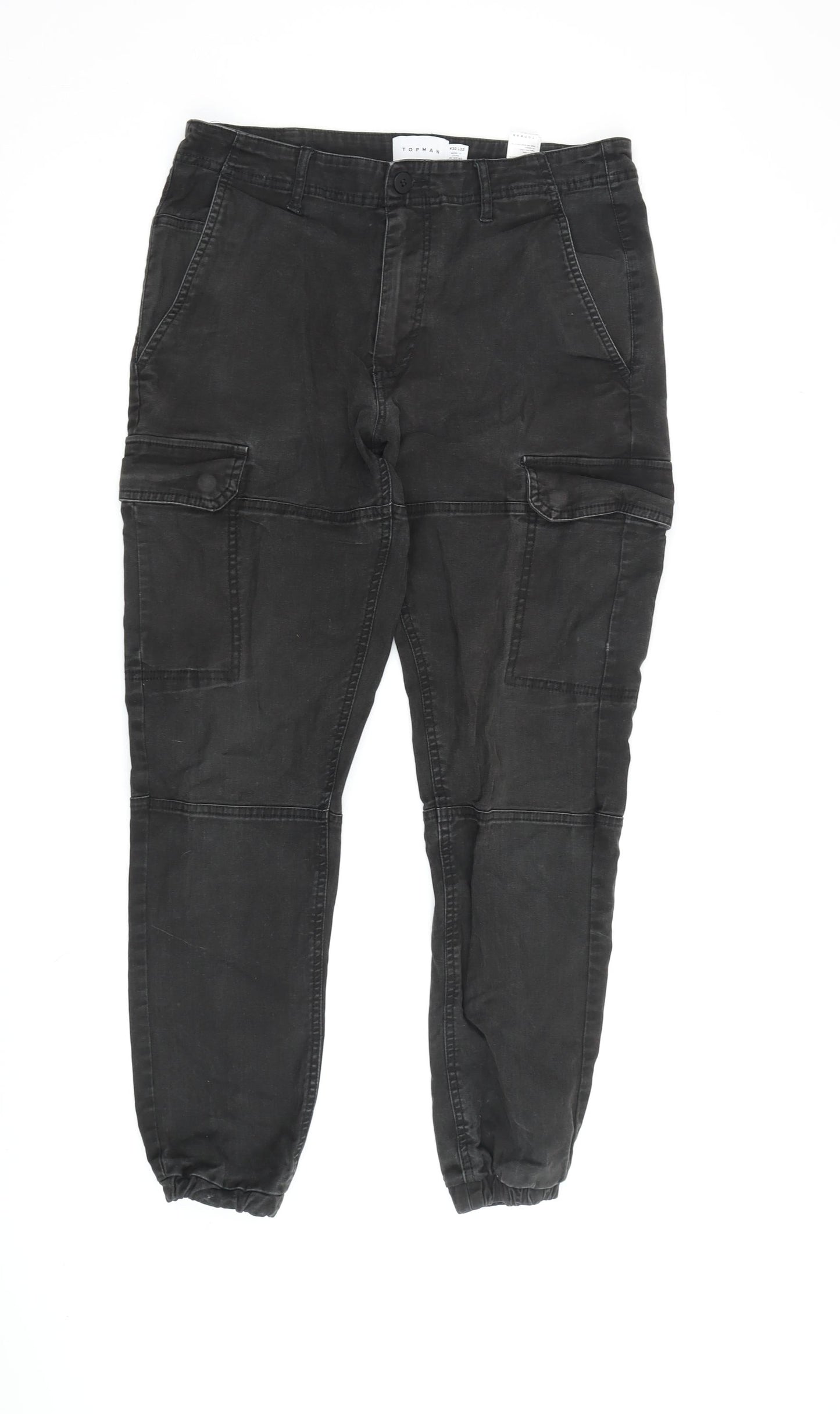 Topman Men's Black Cargo Trousers - Size 30 Regular Fit