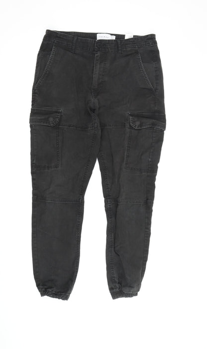 Topman Men's Black Cargo Trousers - Size 30 Regular Fit