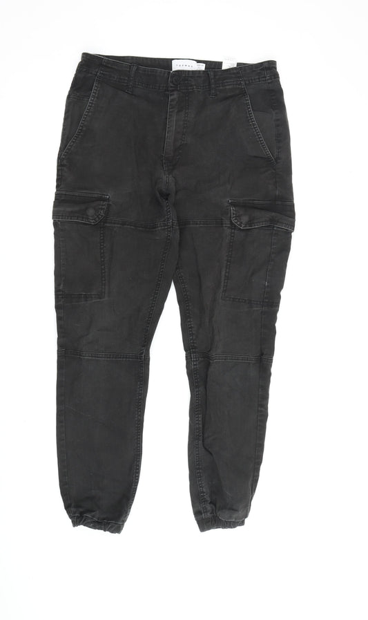 Topman Men's Black Cargo Trousers - Size 30 Regular Fit