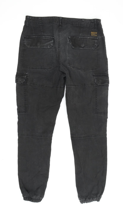 Topman Men's Black Cargo Trousers - Size 30 Regular Fit