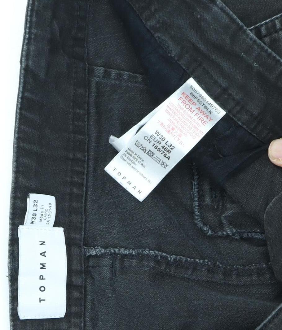 Topman Men's Black Cargo Trousers - Size 30 Regular Fit