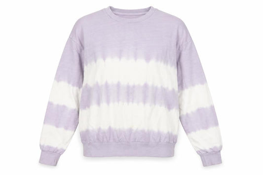 Front view of ASOS Women’s Purple Tie-Dye Crew Neck Sweatshirt, size UK 12