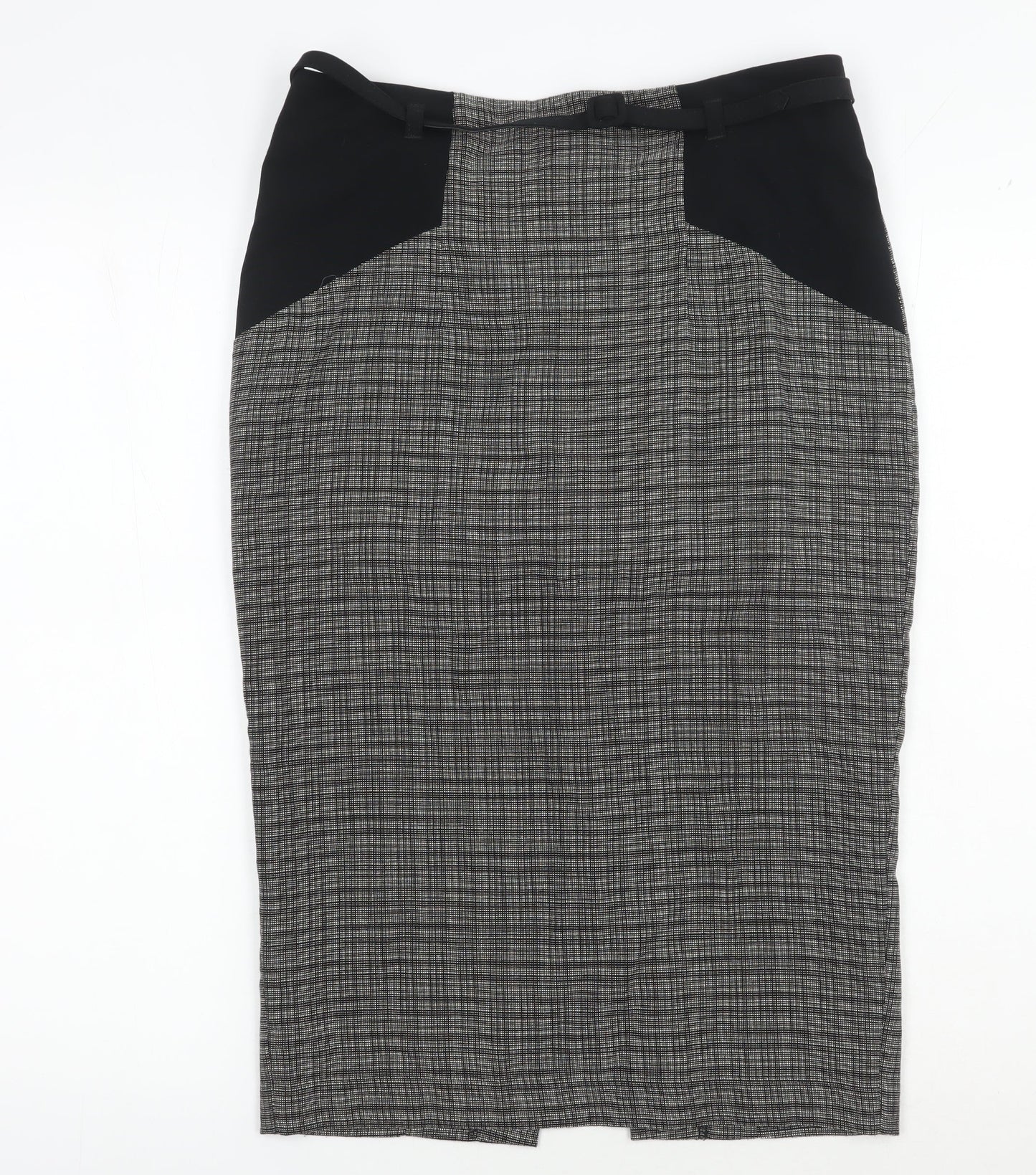 Marks and Spencer Black Check Pencil Skirt, Size 8, Belted