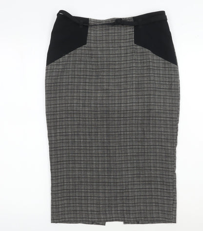 Marks and Spencer Black Check Pencil Skirt, Size 8, Belted