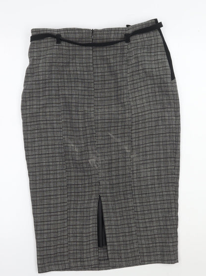 Marks and Spencer Black Check Pencil Skirt, Size 8, Belted
