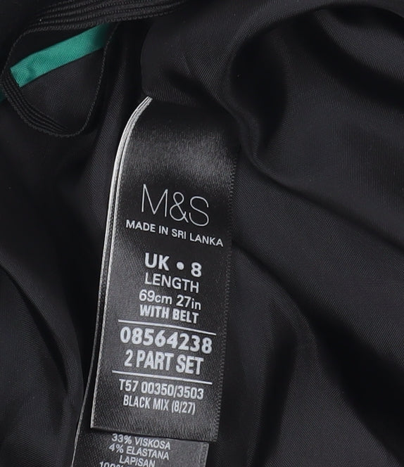 Marks and Spencer Black Check Pencil Skirt, Size 8, Belted