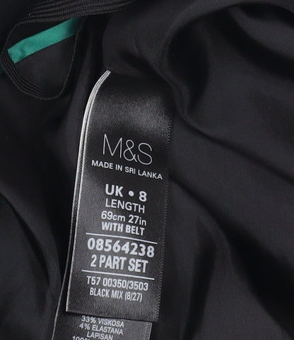 Marks and Spencer Black Check Pencil Skirt, Size 8, Belted