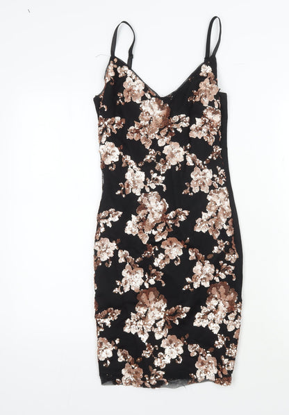 Quiz Women's Black Sequin Bodycon Dress Size 8 - Party Wear
