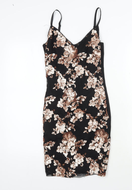 Quiz Women's Black Sequin Bodycon Dress Size 8 - Party Wear