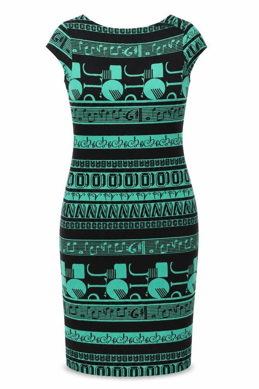 Front view of ASOS Women's Black Green Geometric Shift Dress, size 10