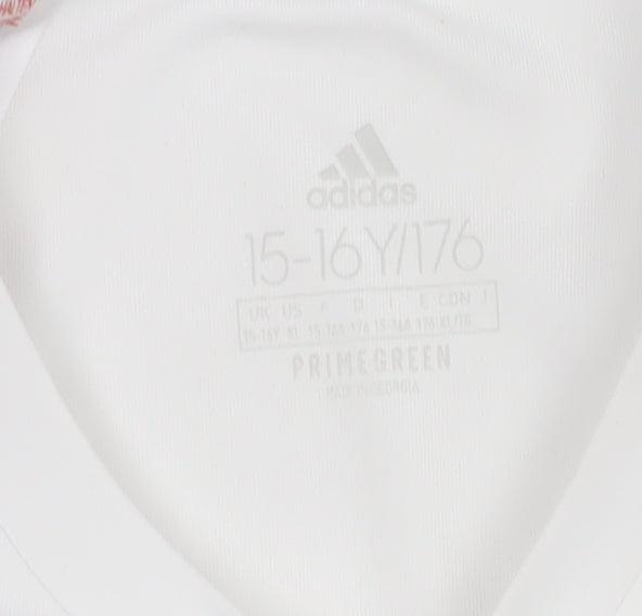 Adidas Boys White Football Jersey, Size 16, Athletic Fit