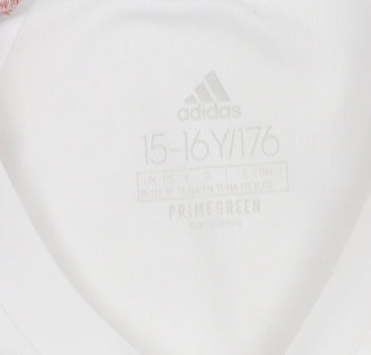 Adidas Boys White Football Jersey, Size 16, Athletic Fit