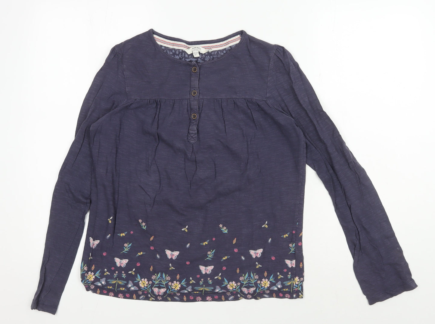 FatFace Teen Blue Floral Long Sleeve Henley Blouse