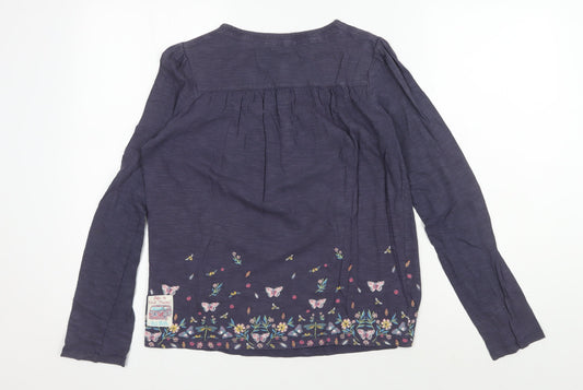 FatFace Teen Blue Floral Long Sleeve Henley Blouse