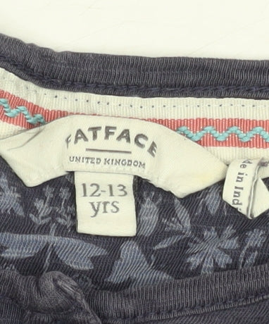 FatFace Teen Blue Floral Long Sleeve Henley Blouse