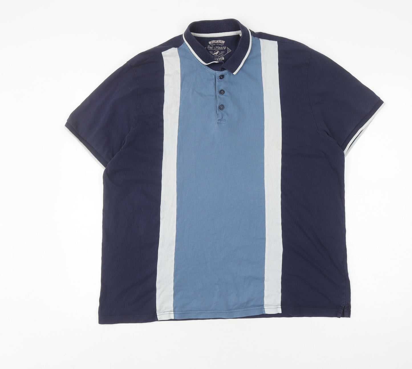 Red Herring Men's XL Blue Colourblock Slim Polo