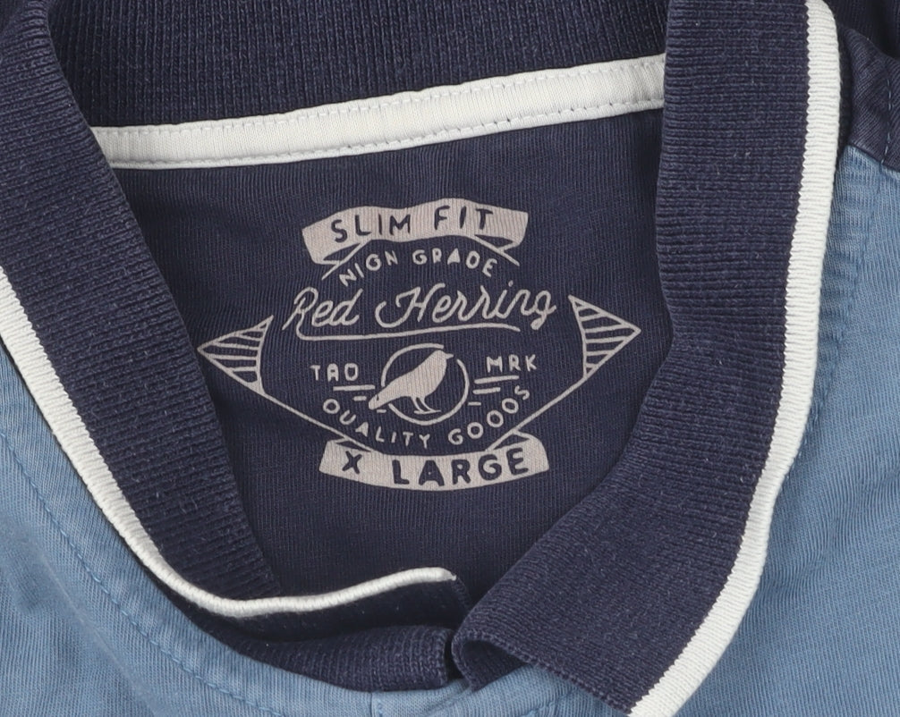 Red Herring Men's XL Blue Colourblock Slim Polo