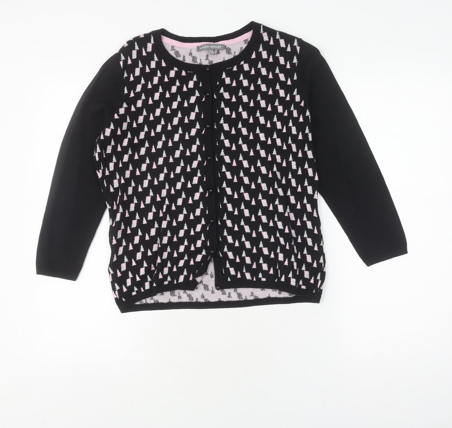 Laura Ashley Women's Black Cardigan, Size 12, Geometric Knit