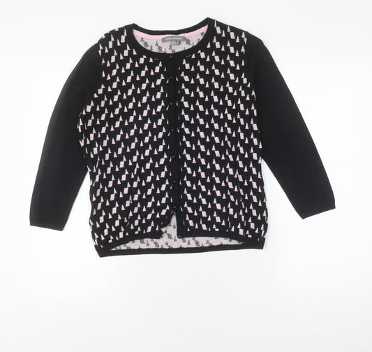 Laura Ashley Women's Black Cardigan, Size 12, Geometric Knit