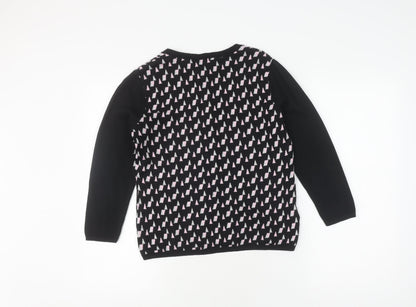 Laura Ashley Women's Black Cardigan, Size 12, Geometric Knit