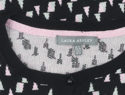 Laura Ashley Women's Black Cardigan, Size 12, Geometric Knit