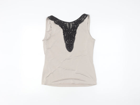 Alexon Women's Beige Lace Accent Tank, Size S, Cowl Neck