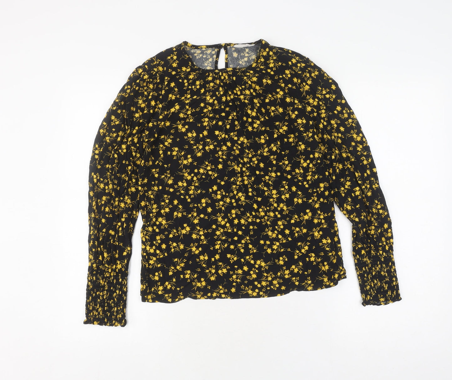 Hush Women's Black Floral Blouse, Size 10, Long Sleeve
