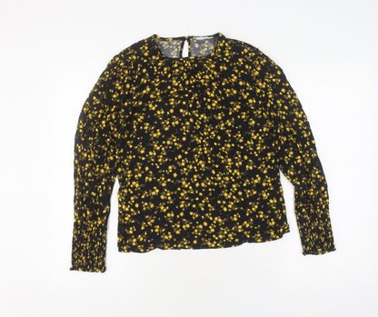 Hush Women's Black Floral Blouse, Size 10, Long Sleeve