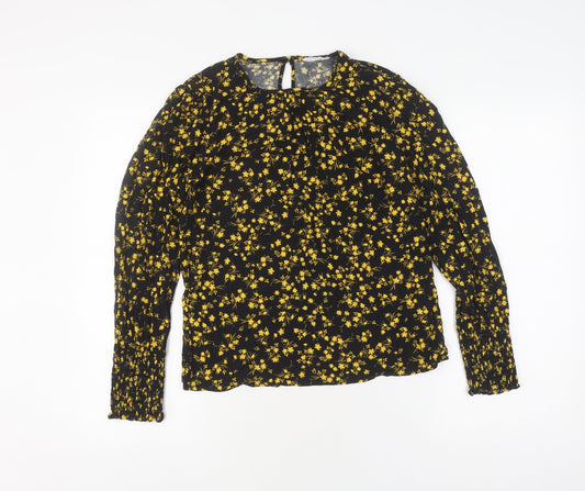 Hush Women's Black Floral Blouse, Size 10, Long Sleeve