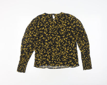 Hush Women's Black Floral Blouse, Size 10, Long Sleeve