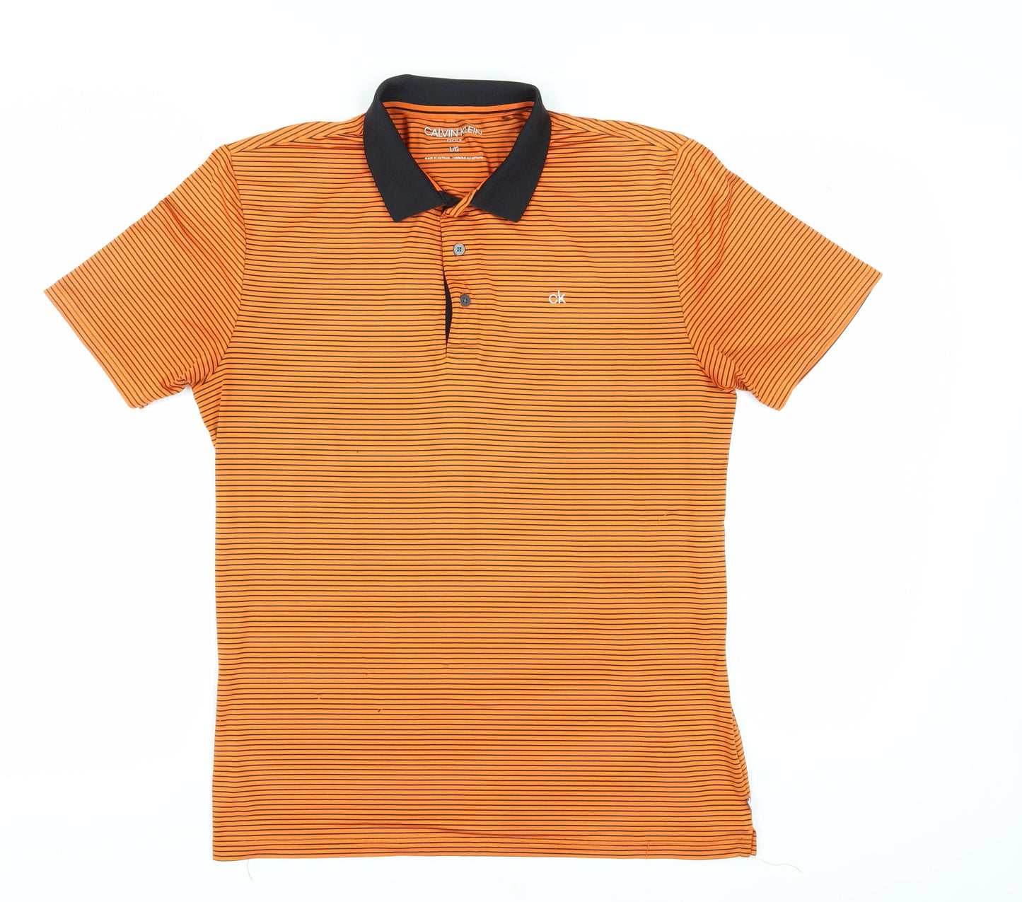Calvin Klein Men's Orange Striped Polo L