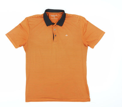 Calvin Klein Men's Orange Striped Polo L