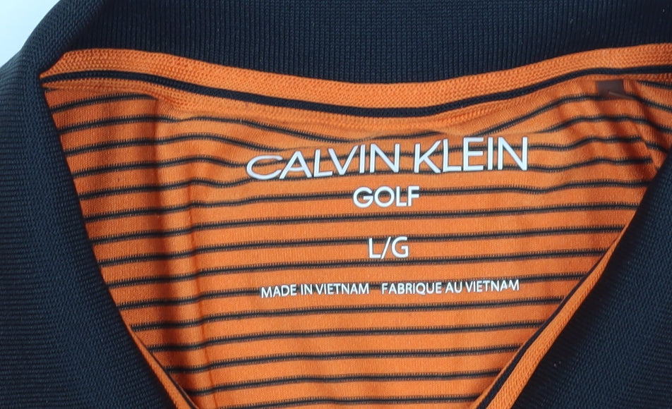 Calvin Klein Men's Orange Striped Polo L