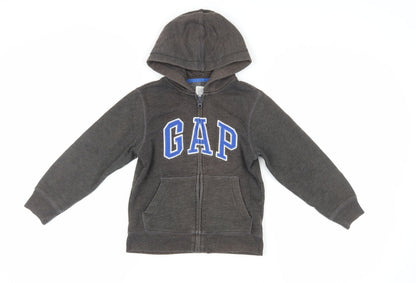 GAP Boys Black Full Zip Hoodie S - Logo, Hooded, Cotton Blend