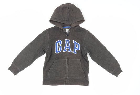 GAP Boys Black Full Zip Hoodie S - Logo, Hooded, Cotton Blend