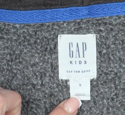 GAP Boys Black Full Zip Hoodie S - Logo, Hooded, Cotton Blend