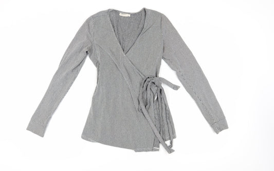 Glamorous Bloom Women's Grey Striped Wrap Blouse Size 8