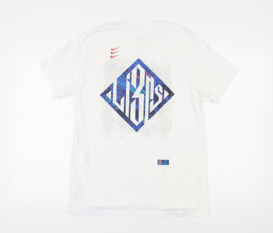 Nike Men's White Graphic Print T-Shirt, Size L