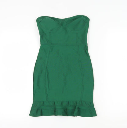 PrettyLittleThing Green Bodycon Dress, Size 6, Party