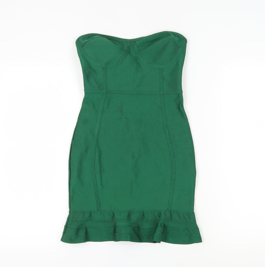PrettyLittleThing Green Bodycon Dress, Size 6, Party