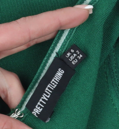 PrettyLittleThing Green Bodycon Dress, Size 6, Party