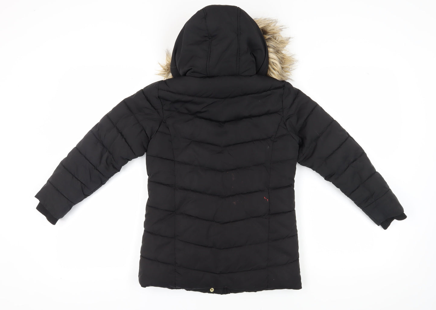 Next Girls Black Puffer Jacket 9 Years Hooded Fur Trim Winter
