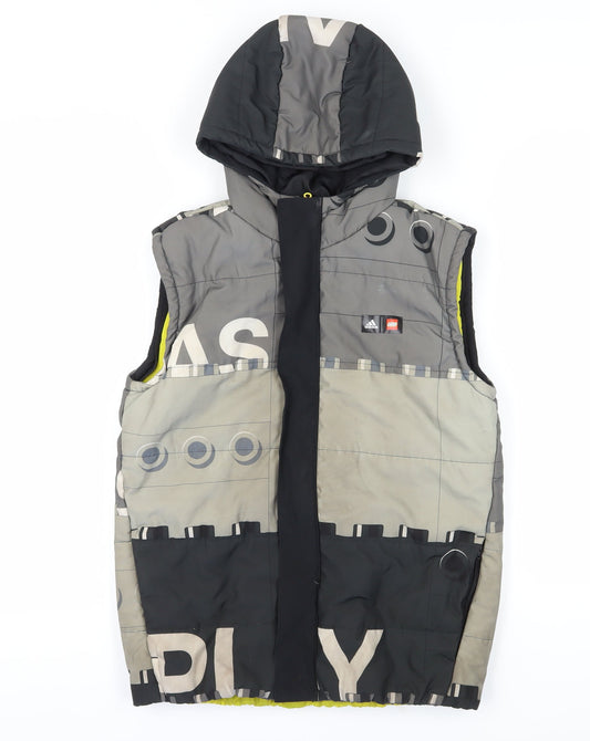 Additional front view of Adidas boys’ black grey puffer jacket 12 years lego hooded