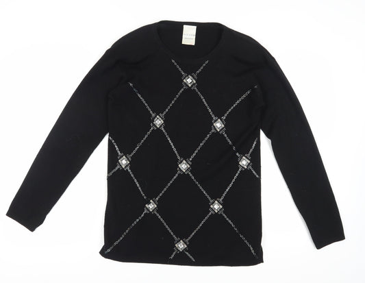 Alexon Women's Black Argyle Print Pullover Jumper Medium